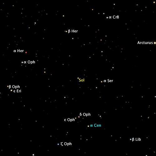 Sol as seen from Omicron2 Eridani