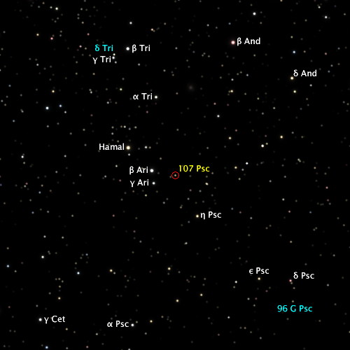 107 Piscium as seen from Sol